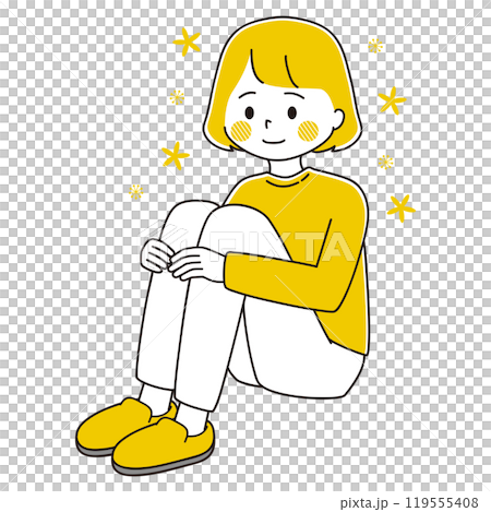 幸せそうに三角座りをする女性のイラスト 119555408