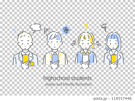 A simple and stylish line drawing of a high school student worrying about his smartphone A simple and stylish line drawing of a high school student worrying about his smartphone 119557446