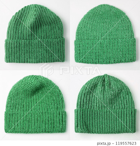 緑色のニットの帽子 モックアップ 白背景 緑色のニットの帽子 モックアップ 白背景 119557623