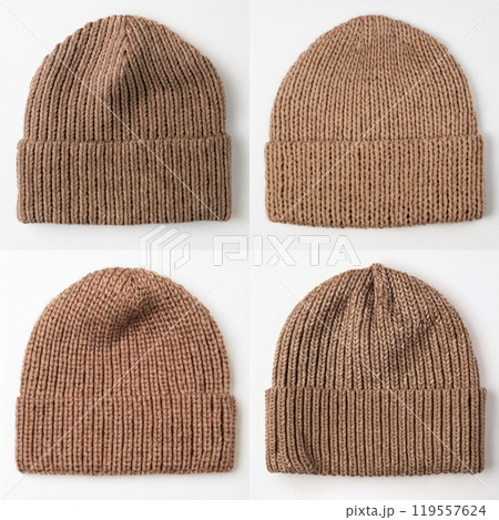 茶色のニット帽 白背景 モックアップ 茶色のニット帽 白背景 モックアップ 119557624