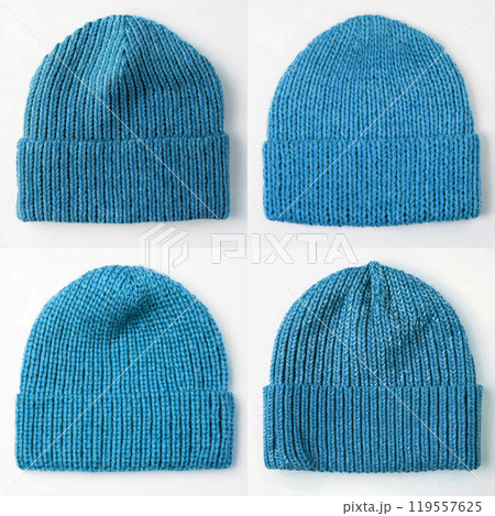 青いニットの帽子 モックアップ 白背景 青いニットの帽子 モックアップ 白背景 119557625