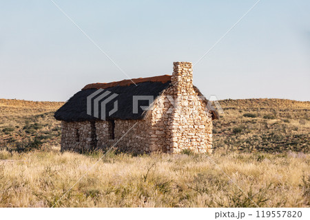 Stone house in Kalahari desert, South Africa 119557820