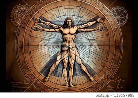 Leonardo da Vinci's Vitruvian Man: A Timeless Artistic and Scientific Masterpiece - Generative AI 119557989