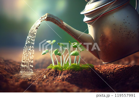Watering Young Plants - Generative AI 119557991