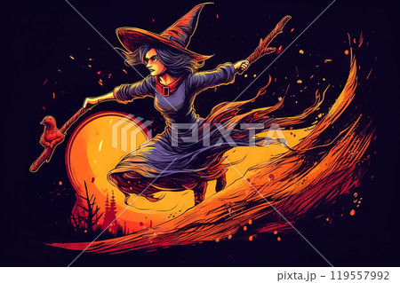 Moonlit witch ride - Generative AI 119557992