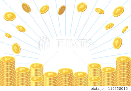 ポイントコインが積み重なるイメージのベクターイラスト素材 119558016