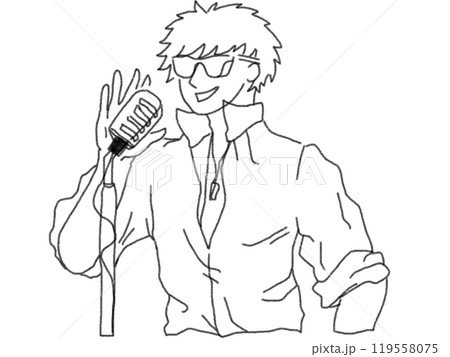 鉛筆画風のミュージシャンの線画イラスト 119558075