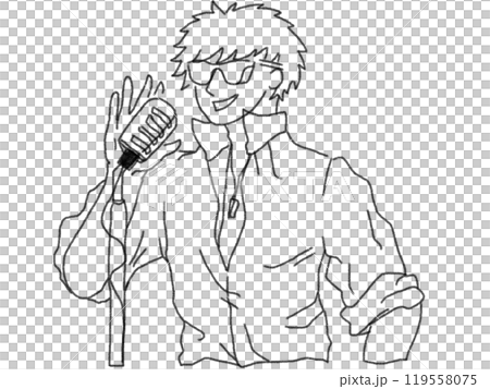 鉛筆画風のミュージシャンの線画イラスト 119558075