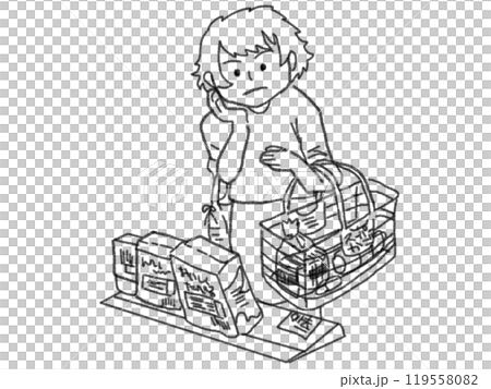 鉛筆画風のお買い物をする人の線画イラスト 鉛筆画風のお買い物をする人の線画イラスト 119558082