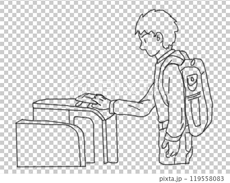 用鉛筆畫風格試圖透過檢票口的人的線條畫出插圖 119558083