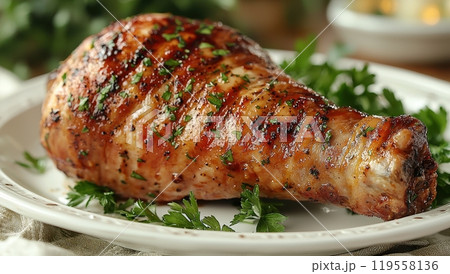 Grilled Bacon Wrapped Turkey Leg, Juicy and Flavorful 119558136