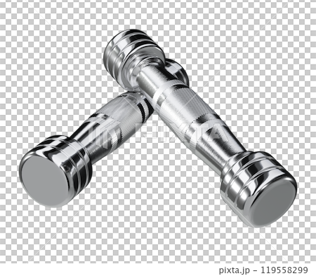 Two blank Round Dumbbells, chrome weightlifting gym equipment top view 119558299