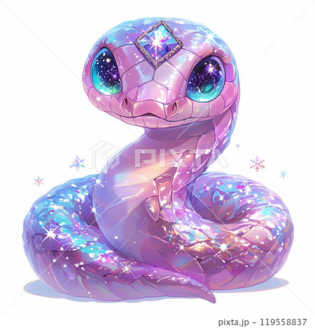 A cute, blue and white snake with blue eyes andのイラスト素材