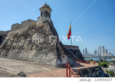 Castle Fortress San Felipe de Barajas Fort, Cartagena de Indias, Caribbean coast of Colombia. Castle Fortress San Felipe de Barajas Fort, Cartagena de Indias, Caribbean coast of Colombia. 119559137
