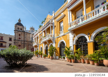 Church Iglesia de San Pedro Claver, colonial buildings located in Cartagena de Indias, in Colombia 119559144
