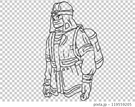 鉛筆畫風格消防員的線條畫插圖 119559205