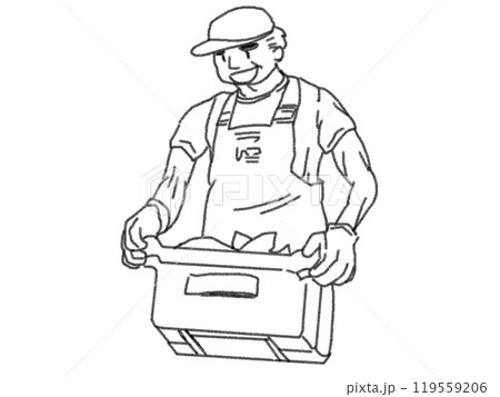 鉛筆画風の魚屋さんの線画イラスト 119559206
