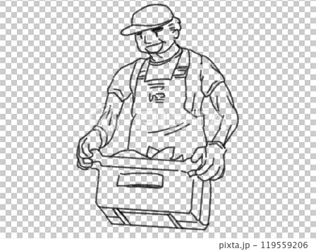 鉛筆画風の魚屋さんの線画イラスト 119559206