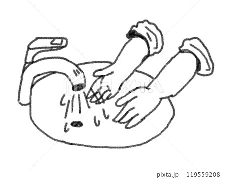 鉛筆画風の手洗いをする人の線画イラスト 119559208