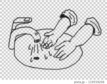 鉛筆画風の手洗いをする人の線画イラスト 119559208