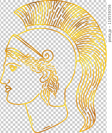 Greek God Ares in doodle style with gold foil effect. 119559356