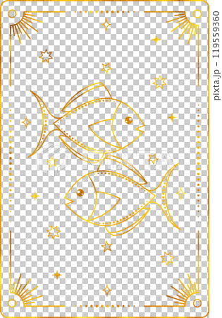 Tarot card with Pisces zodiac style. Simple line art style. Tarot card with Pisces zodiac style. Simple line art style. 119559360