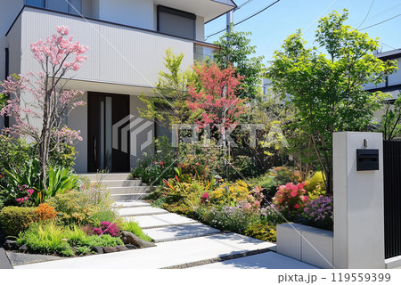 モダンな家と植栽 119559399