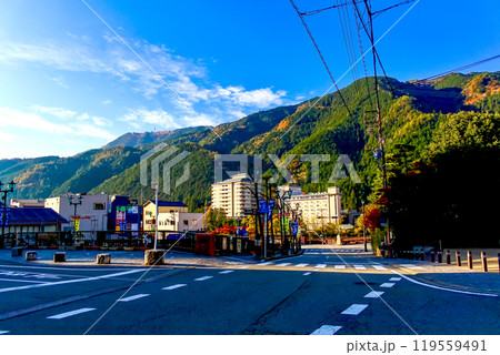 【岐阜】秋の下呂温泉　朝の阿多野通りと白鷺橋 119559491