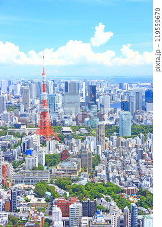 東京都港区、東京タワーと東京の街並みの風景 119559670