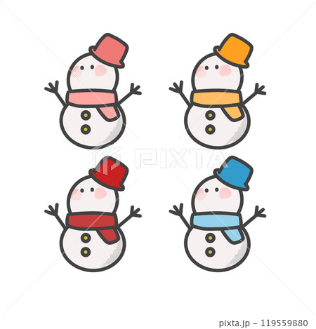 冬 かわいい雪だるま イラスト セット 冬 かわいい雪だるま イラスト セット 119559880