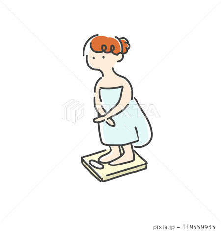 体重計に乗る女性のイラスト ダイエット 体重計に乗る女性のイラスト ダイエット 119559935