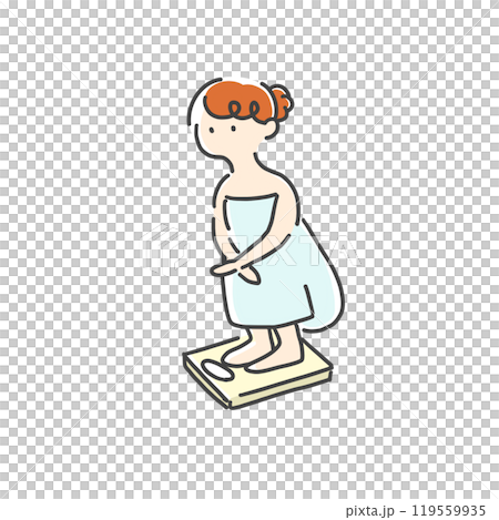 体重計に乗る女性のイラスト ダイエット 体重計に乗る女性のイラスト ダイエット 119559935