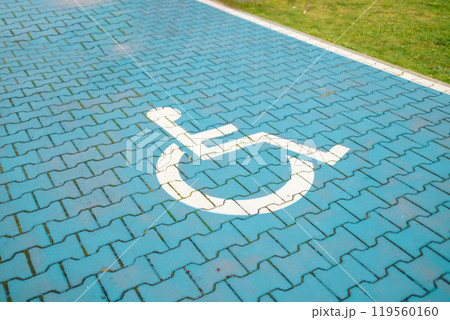 Handicapped parking spot symbol on asphalt 119560160