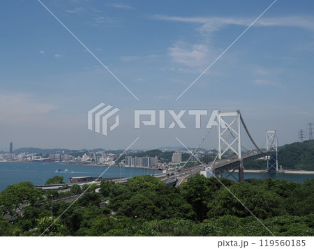 和布刈第2展望台オープンデッキから眺める関門橋 福岡県北九州市門司区門司 和布刈第2展望台オープンデッキから眺める関門橋 福岡県北九州市門司区門司 119560185