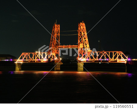 ライトアップされた昇開橋 福岡県大川市向島 ライトアップされた昇開橋 福岡県大川市向島 119560551