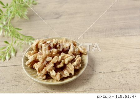 皿に盛られたクルミ　コピースペース 119561547