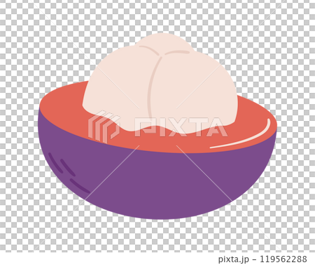 Fruit half Mangosteen in cartoon hand drawn simple style. Editable variable color Fruit half Mangosteen in cartoon hand drawn simple style. Editable variable color 119562288