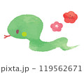 水彩風のかわいいへびと梅の花のイラスト／2025年巳年年賀状素材 119562671