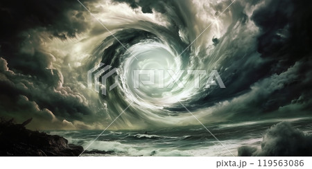 海上で不気味な渦を巻く竜巻 海上で不気味な渦を巻く竜巻 119563086