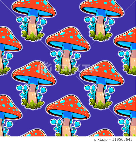Bright vector seamless pattern with fly agarics 119563643