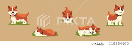 Funny Dog Puppy Character with Brown Coat and Collar Vector Set 119564160