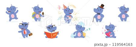 Cute Baby Purple Behemoth Character in Action Vector Set Cute Baby Purple Behemoth Character in Action Vector Set 119564163