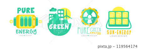 Pure Green Energy Logo Design Template Collection Vector Set 119564174