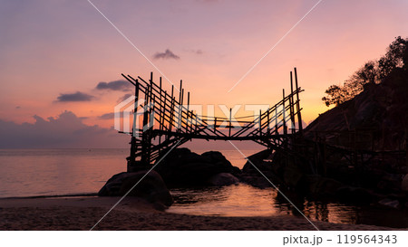 Epic sunrise scene on Koh Phangan island. Haad Than Sadet beach 119564343