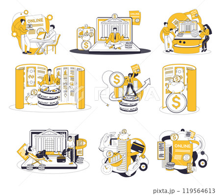 Online banking vector illustration. The internet becomes playground for financial ballet, choreographed by online banking The digital wallet, silent partner in dance online banking transactions 119564613