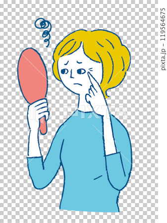 手鏡を見て小皺を気にする女性のイラスト 手鏡を見て小皺を気にする女性のイラスト 119564675