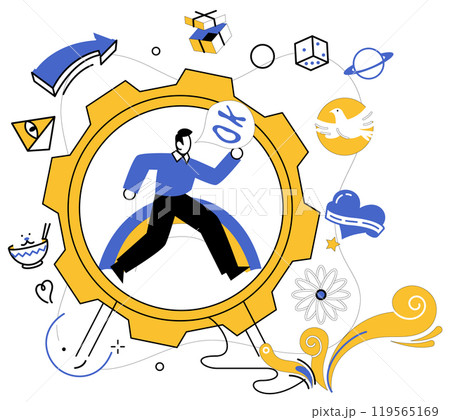 Product development vector illustration. Performance is spotlight illuminating stage innovation in product development Develop with purpose, for product development is heartbeat business evolution 119565169