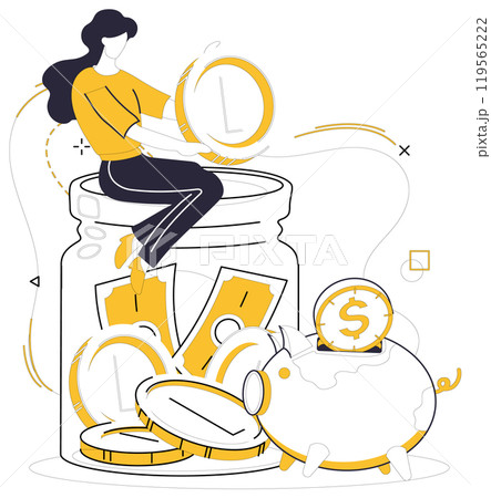 Money management vector illustration. Navigate financial landscape with compass effective money management strategies Banking institutions become architects, constructing financial structures 119565222