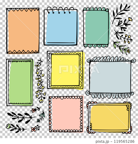 Set of colorful doodle frames and branches for bullet journal, notebook, diary, and planner isolated on white background. 119565286