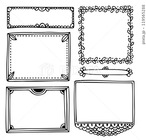 Bullet journal hand-drawn vector elements for notebook, diary, or planner. Doodle black frames are isolated on white background.  119565288
